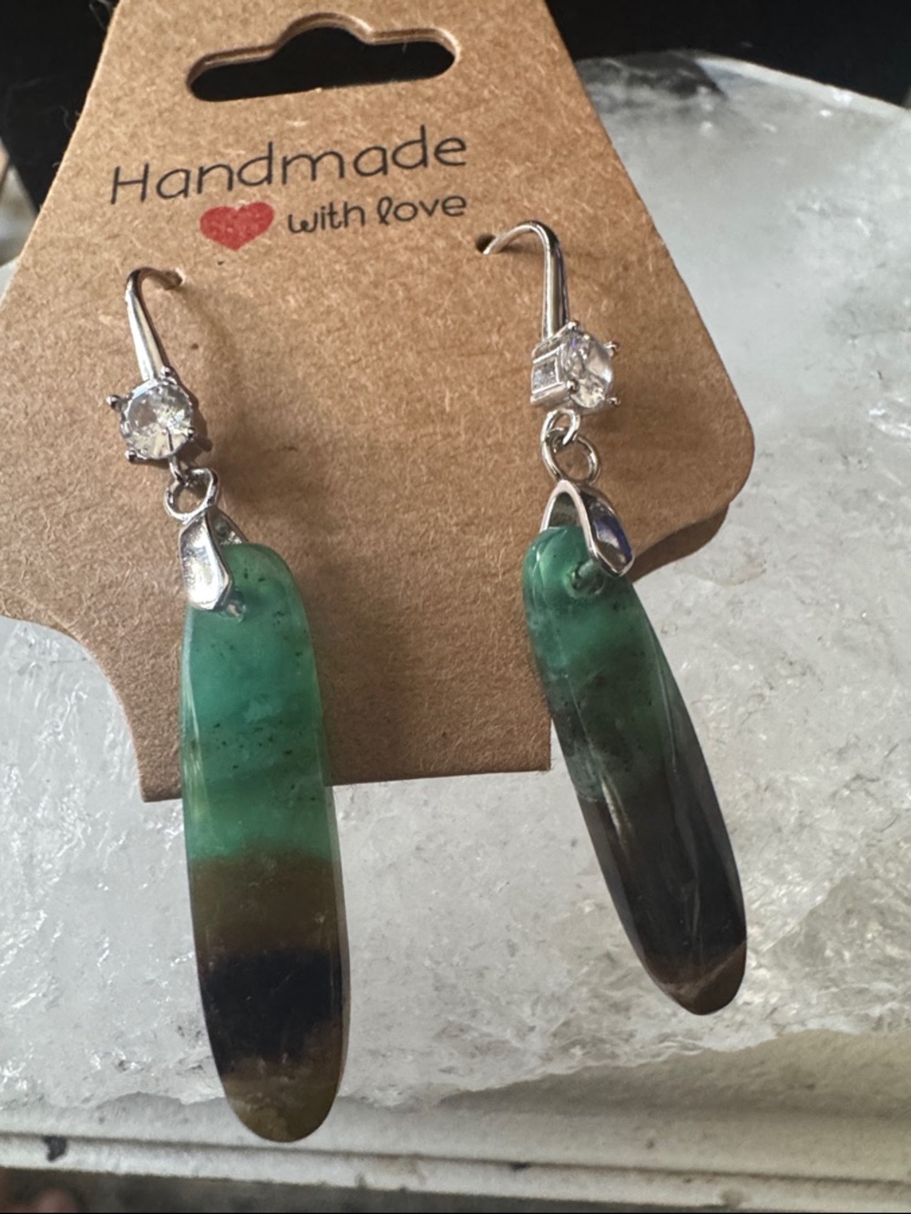 Handmade Indonesian Opalized Petrified Wood Earrings with Cubic Zirconia